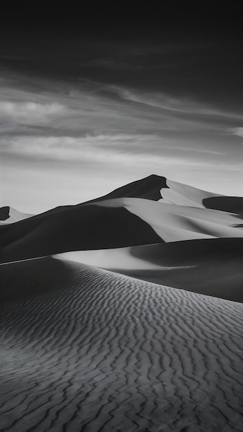 Photo desert veiled in gray captures the stark beauty of a minimalist landscape photography