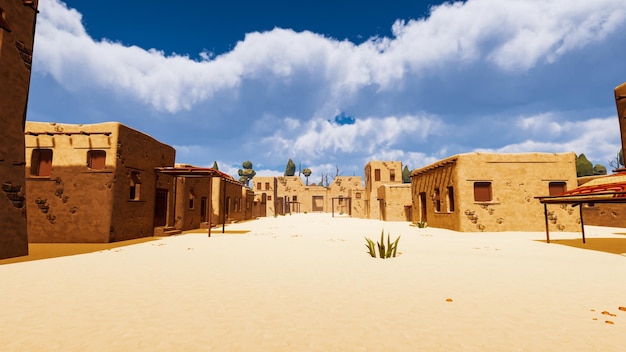 A desert village in a virtual world a computer designed 3d render illustration