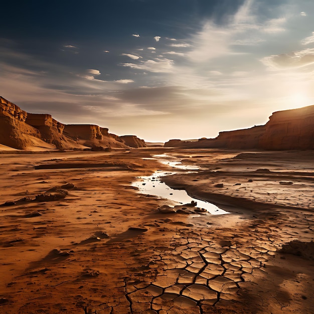 Photo desert with a dry riverbed