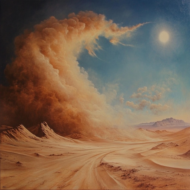 A desert with a far off transcending dust storm