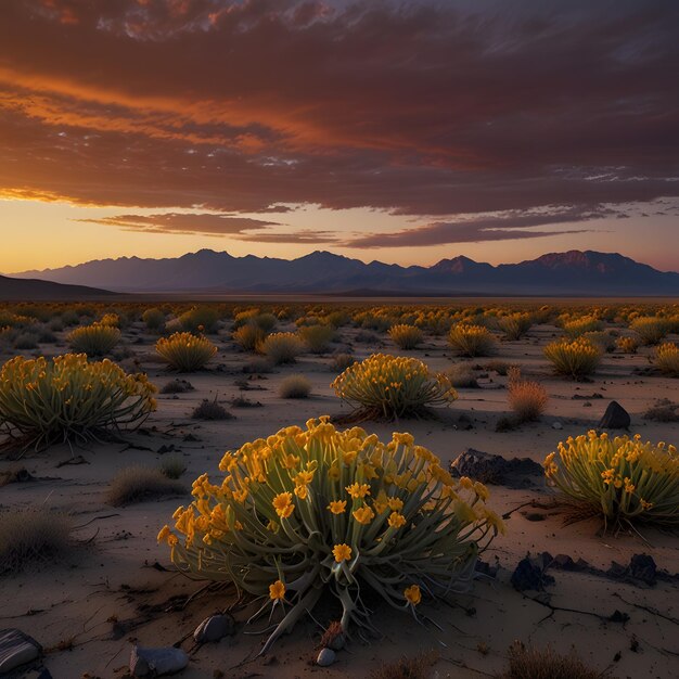 Photo a desert with a mountain range in the background