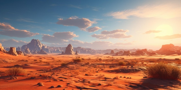 A desert with rocks and a blue sky