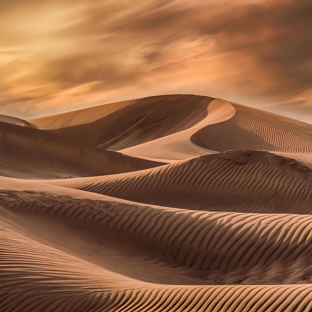 Photo a desert with sand dunes and a sunset in the background