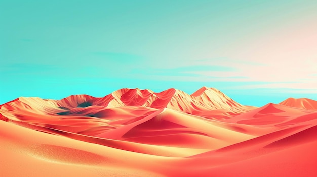 a desert with sand dunes and a sunset in the background