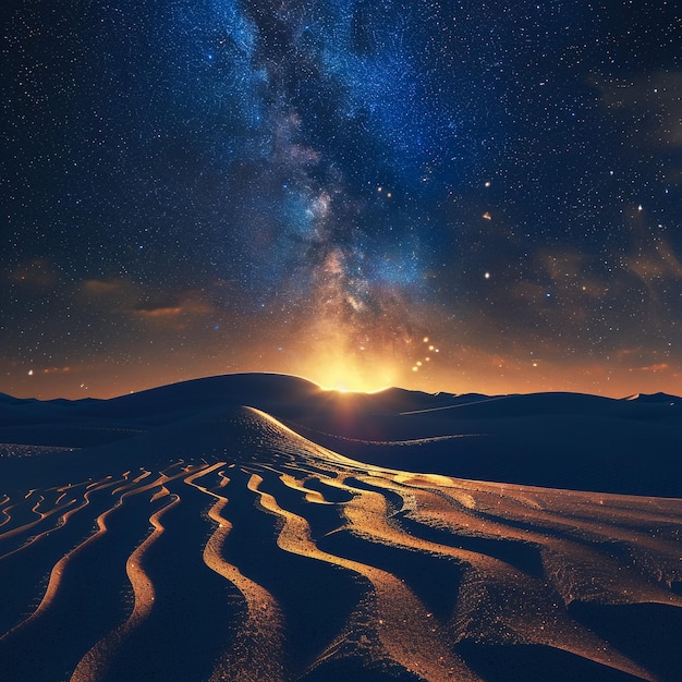 Photo a desert with a sunset and stars in the background