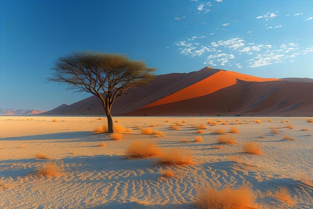 Photo a desert with a tree and a desert in the background