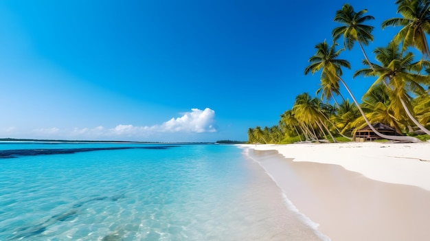 a deserted beautiful sandy beach and a blue ocean