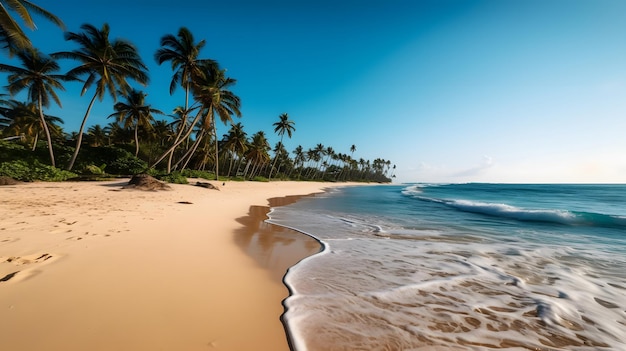 a deserted beautiful sandy beach and a blue ocean