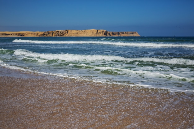 Deserted coastline landscapes in Pacific ocean, Peru, South America