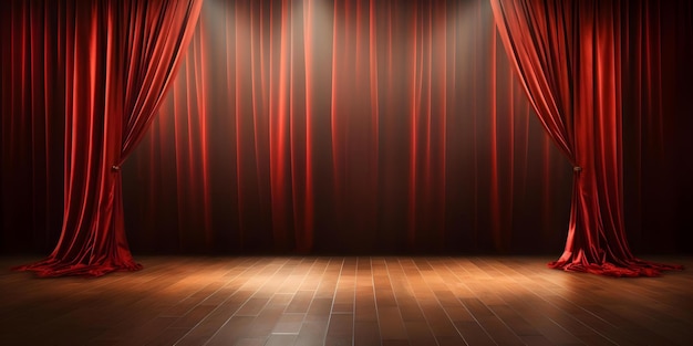 Deserted red carpet in a room with red curtains and spotlights Concept Red Carpet Events Dramatic Lighting Intriguing Backdrops