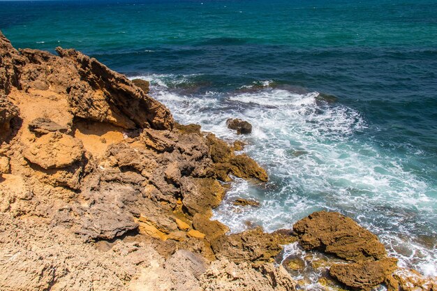 Deserted Wild Beach with Mountains and Sea in Tunisia North Africa