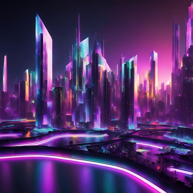 Photo design a 3d abstract shape that resembles a futuristic cityscape with holographic buildings