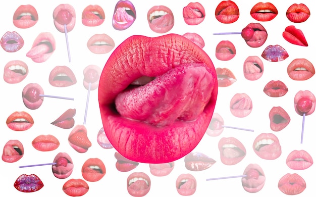 Design artwork with sensual lips Abstract sexy lip Lips and mouth Red lip background Sexy tongue licking sensual lips