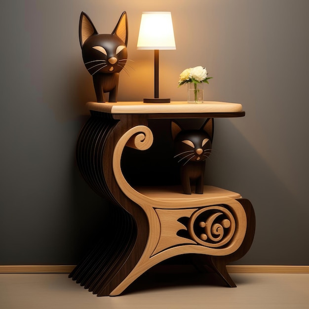 Design of bedside table made in the style of a cat