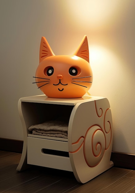 Design of bedside table made in the style of a cat