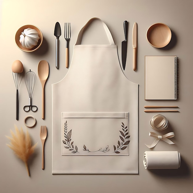 Photo design a blank mock up of a kitchen apron flat lay against a subtle gradient background