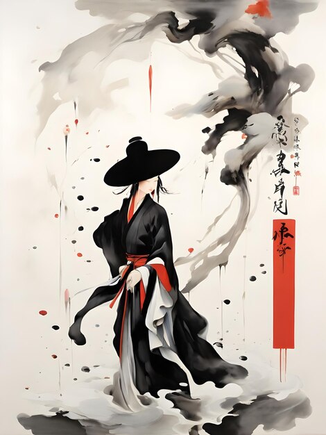 Design a Chinese Xiake with a harmonious blend of Chinese ink wash painting