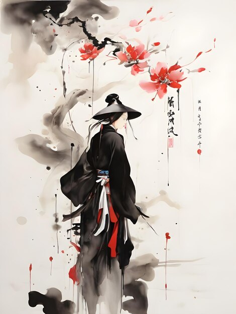 Design a Chinese Xiake with a harmonious blend of Chinese ink wash painting