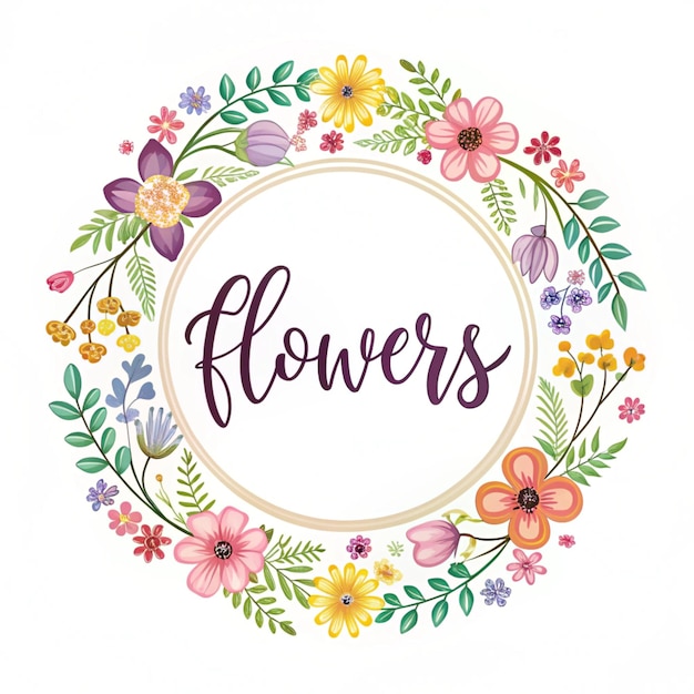 Photo design of a circle featuring the word flowers in artistic style