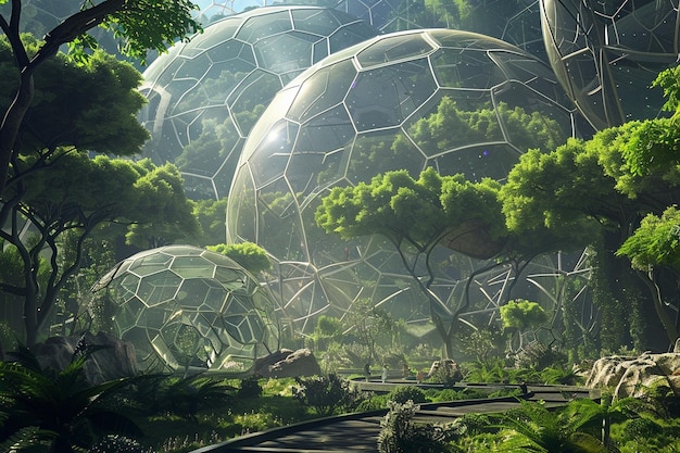 Design a concept of a biodome city where residents generative ai