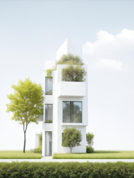 design eco friendly residential building in plain white photo generative ai