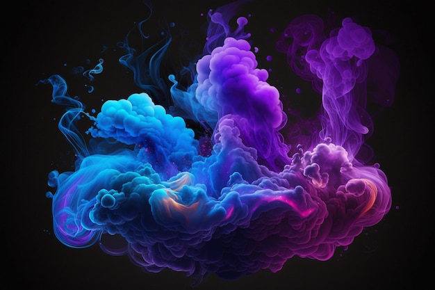 Design elements featuring multicolored smoke puff clouds in neon blue and purple AI Art