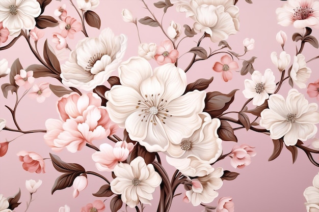 Design flower decorative art pattern pink blossom floral seamless wallpaper spring vintage