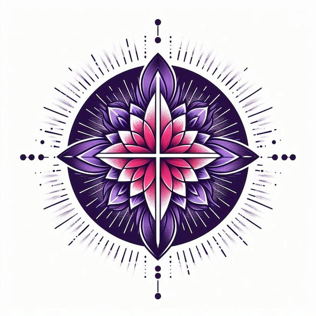 A design of a flower is shown in purple and blue