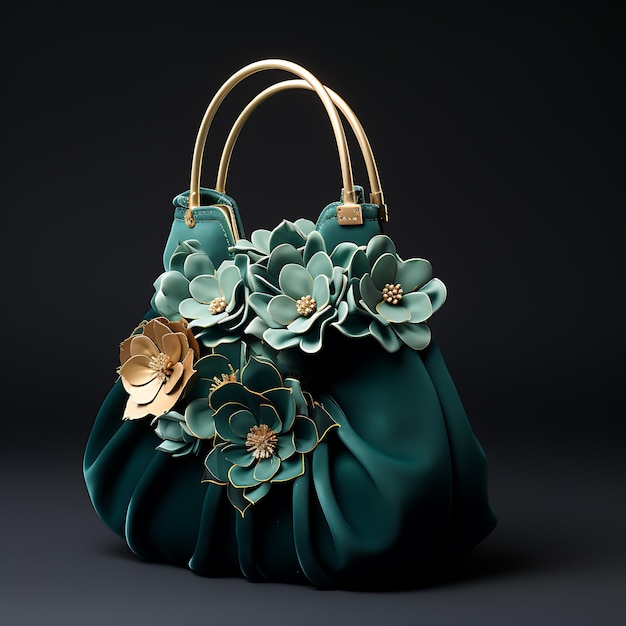 Design hand bag blue dark luxury flower