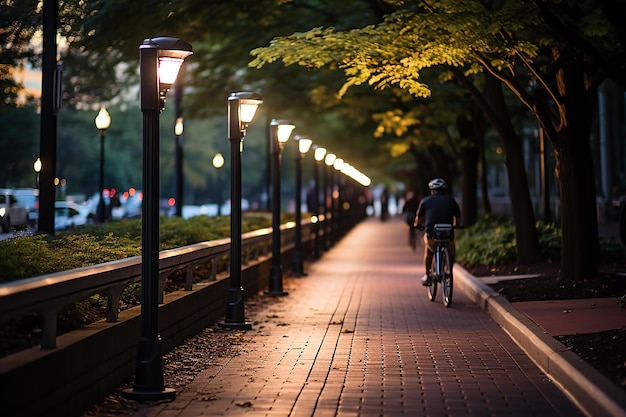 Design an Image of a Bike Lane Illuminated by Solar Power