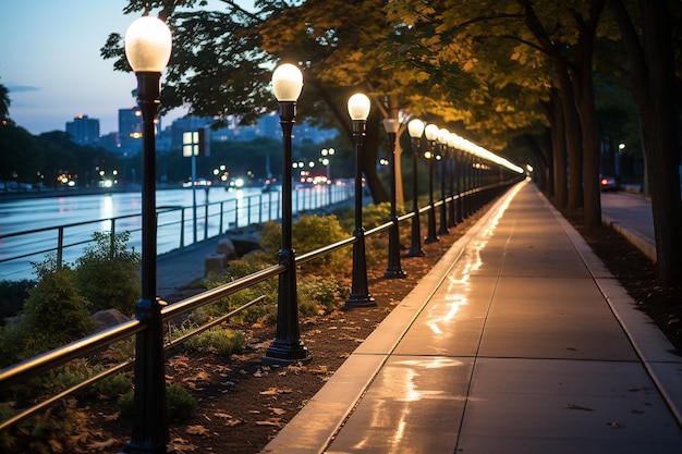 Design an Image of a Bike Lane Illuminated by Solar Power