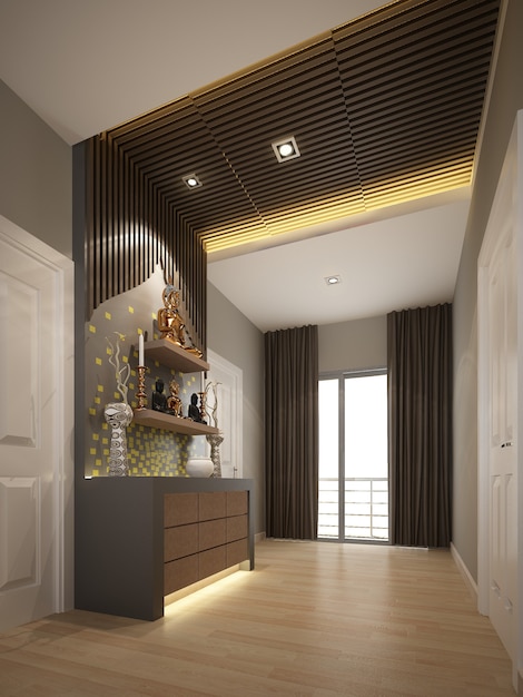 design of interior buddha room .3d rendering