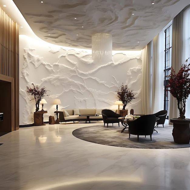 Design interior home lobby foyer luxury white wall 3d