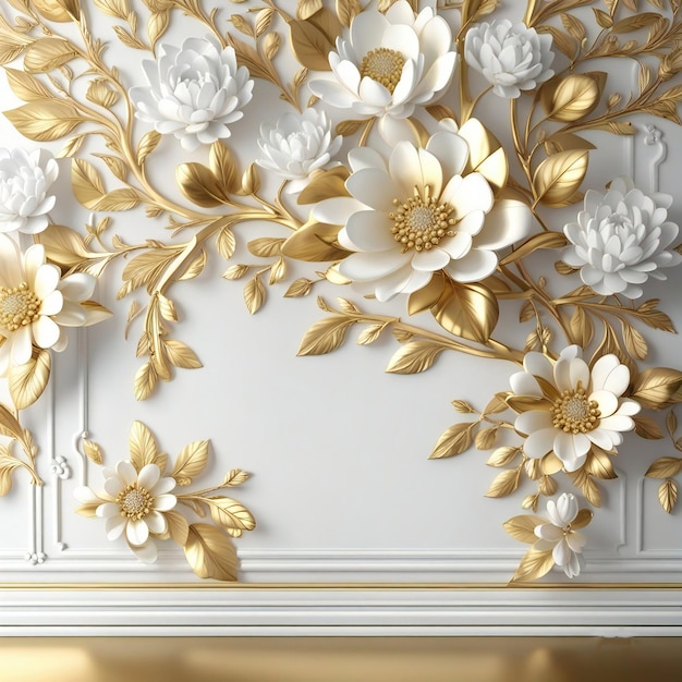 Design interior wall panels classic flower gold and white