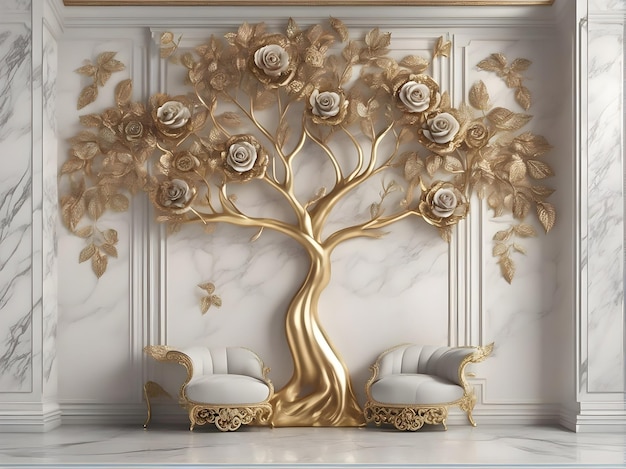 Design interior wall render tree flower classic