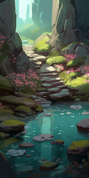 Design A Japanese Garden Cliff With Water Features And Lush Shrubs