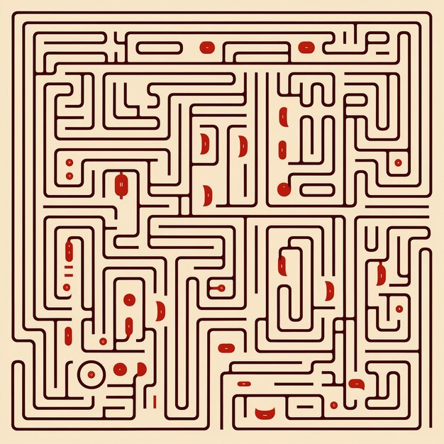 a design for a maze that says'the name " in red.