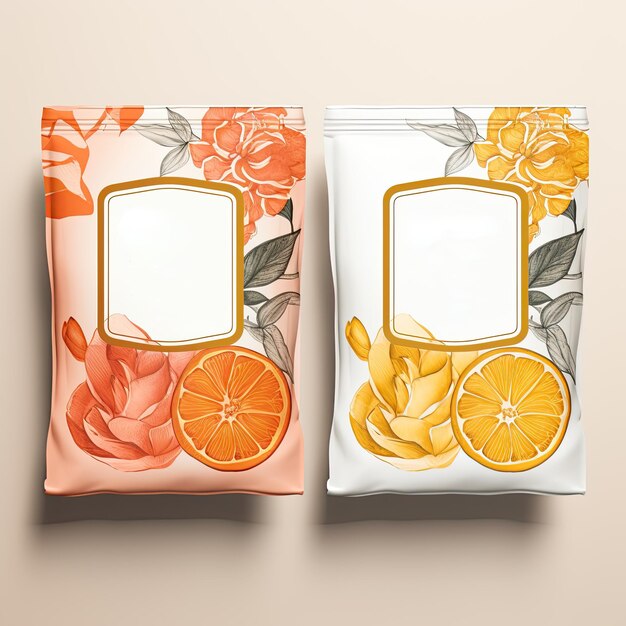 Photo design packaging of any product related with orange fruit design packaging mockup