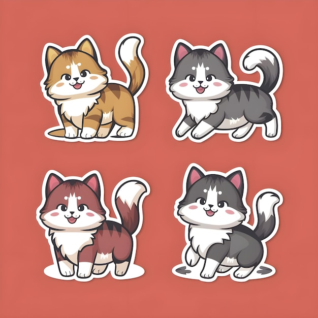 Design a set of 4 simple vector stickers of cute cats