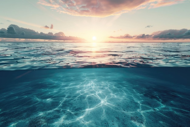 Design template with underwater and sunset split by waterline