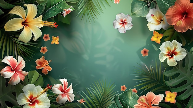 Photo design a template with a variety of tropical flowers ensuring there is plenty of copy space for text