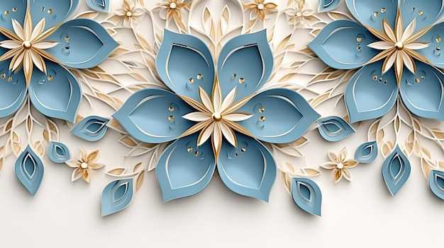 A design that is blue and gold with gold flowers.