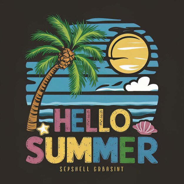 Photo design tshirt a colorful and vibrant design with the phrase  hello summer prominently displayed