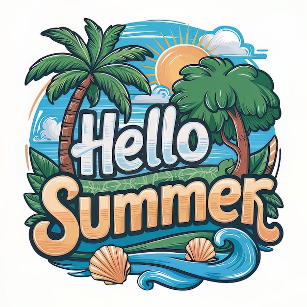 Design Tshirt a colorful and vibrant design with the phrase  hello summer prominently displayed