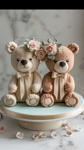 Photo design two timeless classic teddy bears cake