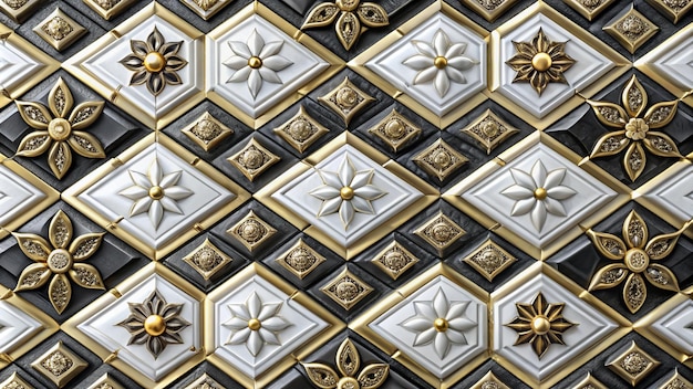 Photo a design of a wall with gold and white tiles