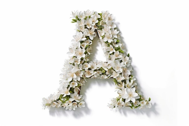 Design with an elegant letter A made of delicate white flowers on a pristine white background AI Generated