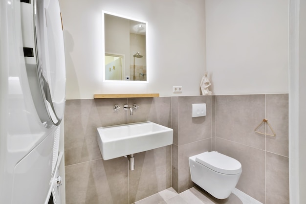 Designed in a minimalistic style bathroom interior