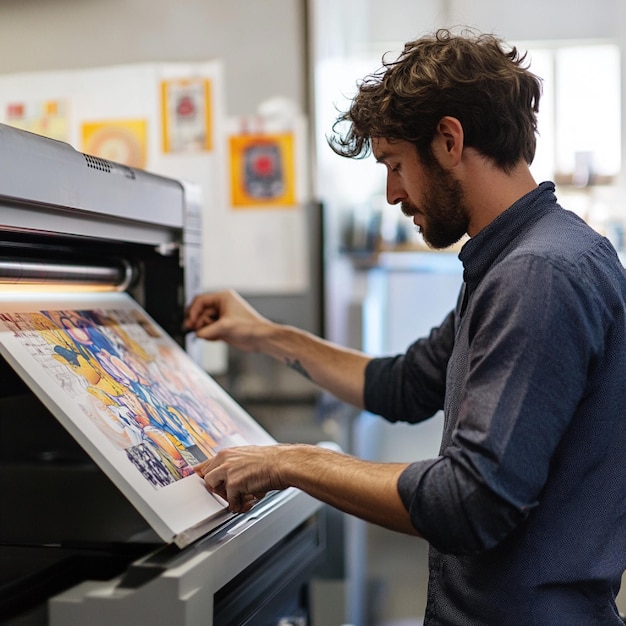 a designer adjusting the settings on a digital printing machine in a studio1