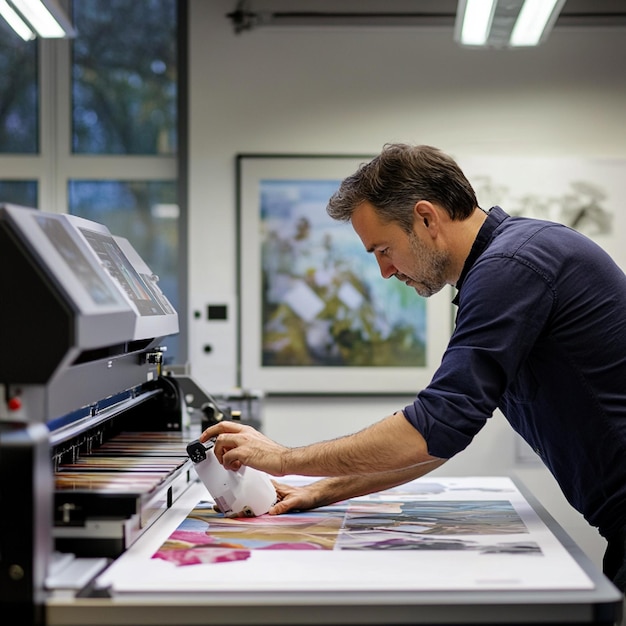 a designer adjusting the settings on a digital printing machine in a studio2